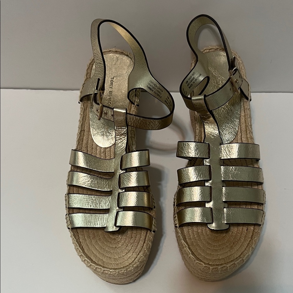 Tory Burch Fisherman Espadrille Wedges in Spark Gold - Women’s Size 10